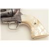 Image 7 : Engraved Colt SAA revolver, .45 caliber,  4.75” barrel, nickel finish, raised carved  eagle pearl gr