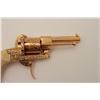 Image 13 : Engraved pinfire revolver, gold finish, ivory  grips, S/N 62033, wood presentation casing;  gun is i