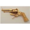 Image 2 : Engraved pinfire revolver, gold finish, ivory  grips, S/N 62033, wood presentation casing;  gun is i