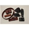 Image 1 : Misc. lot of 7 pieces, 6 leather and 1  plastic holster, clip holster, belt,  cartridge holder and e