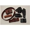 Image 2 : Misc. lot of 7 pieces, 6 leather and 1  plastic holster, clip holster, belt,  cartridge holder and e