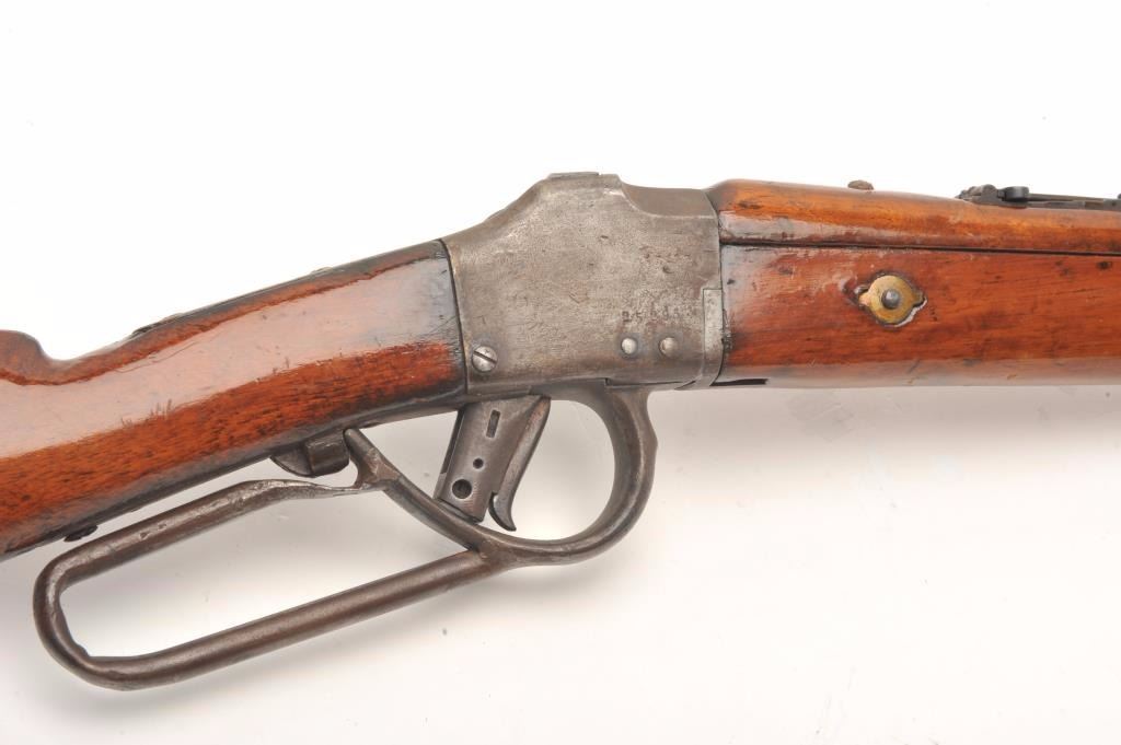 Belgian lever action converted drop lock rifle (ca. 1865), 7mm caliber ...