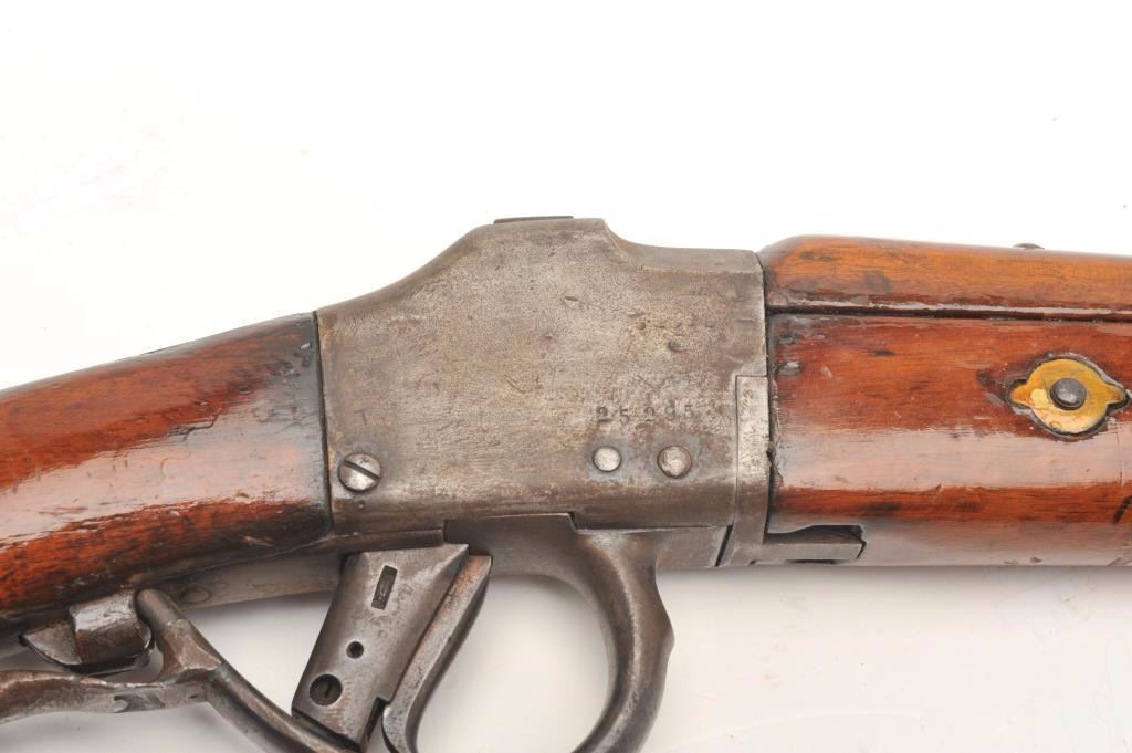 Belgian lever action converted drop lock rifle (ca. 1865), 7mm caliber ...