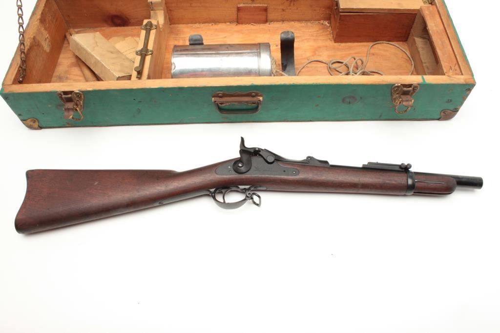 Springfield Trapdoor line throwing gun, in wood case with accessories ...