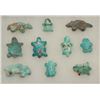 Image 1 : Riker case of approximately 10 old hand  carved turquoise stone effigies.     Est.:   $150-$300.