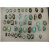 Image 1 : Riker case of approximately 44 old turquoise  cut stones for jewelry; variety of shapes,  sizes and 