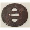 Image 4 : An iron tsuba chiseled with a village scene.  Details in gold and copper. 200-400 years  old. EST:$2