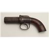 Image 3 : Six-shot percussion pepperbox pistol, .32  caliber, 3” barrel group, engraved frame,  wood grips, in