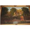 Image 8 : Original oil painting signed Malcom Gearing  measuring 24” x 36” depicting a country  bridge and cot
