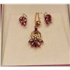 Chin Tec Lon Thailand made premier jeweler  ensemble. Pendant and earrings. 14k-18k with  rubies (Th