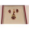 Image 2 : Chin Tec Lon Thailand made premier jeweler  ensemble. Pendant and earrings. 14k-18k with  rubies (Th