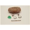 Image 3 : Bonanza lot of vintage jewelry in 1960’s  evening purse. Jade heart pendent, diamond  band in 14 whi