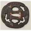 Image 4 : Large pierced ancient iron tsuba inlaid with  gold sprays. Good patina. 200-400 years old.  EST:$200