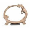 Image 1 : Brass woman’s vanity table top mirror,  approximately 10” in diameter, showing woman  and floral des