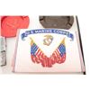 Image 2 : Large riker case of U.S. military items  including soft caps, U.S.M.C. silk banner,  ashtrays, cigar