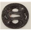 Image 2 : A rare iron tsuba chiseled in relief to  resemble rotted wood. Gold details. 200-400  years old. EST