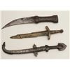 Image 1 : Lot of 3 items as described: 1. Childs Jambia- Mid-East to N. Africa 2. Indian silver inlaid 3. Cast