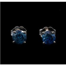 14KT White Gold 0.97 ctw Fancy Blue Diamond Stud Earrings