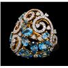 Image 1 : 5.00 ctw Blue Topaz and Diamond Ring - 18KT Yellow Gold
