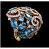 Image 4 : 5.00 ctw Blue Topaz and Diamond Ring - 18KT Yellow Gold