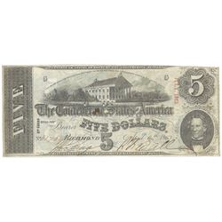 1863 $5 The Confederate States of America Note T-60 CC