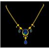 Image 1 : 14.00 ctw Opal and Diamond Necklace - 23KT Yellow Gold