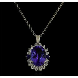 16.40 ctw Tanzanite, Sapphire, and Diamond Pendant With Chain - 14KT White Gold