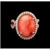 Image 2 : 6.62 ctw Coral and Diamond Ring - 14KT Rose Gold