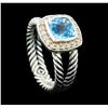 Image 4 : David Yurman Petite Albion Blue Topaz and Diamond Ring - Sterling Silver