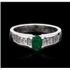 Image 2 : 14KT White Gold 0.43 ctw Emerald and Diamond Ring