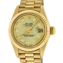 Rolex 18KT Gold President Diamond DateJust Ladies Watch