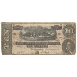 1864 $10 The Confederate States of America Note T-68 CC