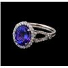 3.56 ctw Tanzanite and Diamond Ring - 14KT White Gold