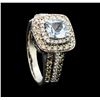 Image 4 : 1.00 ctw Aquamarine and Diamond Ring - 14KT White Gold