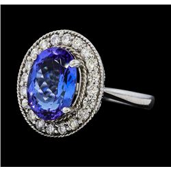 4.18 ctw Tanzanite and Diamond Ring - 14KT White Gold