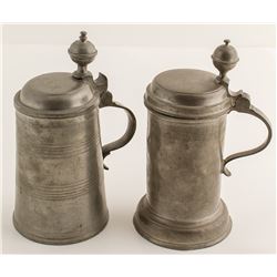 Two Antique Pewter Beer Steins