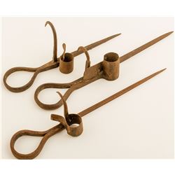 Three Left Hook Miners' Candlesticks