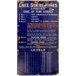 Lakeshore Mines Limited Mine Bell Signal Sign