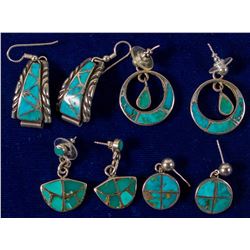 Four Pair Turquoise and Silver Earrings