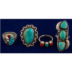 Four Turquoise/Coral Rings