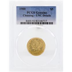1900 $5 Liberty Head Half Eagle Gold Coin PCGS Genuine Unc Details