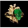 Image 1 : 14KT Yellow Gold 0.10ctw Diamond and Carved Jade Ring