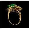 Image 3 : 14KT Yellow Gold 0.10ctw Diamond and Carved Jade Ring