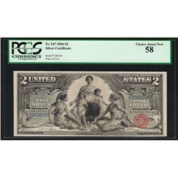 1896 $2 Educational Silver Certificate Note PCGS Choice About New 58