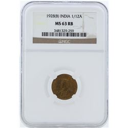 1928B India 1/12 Anna Coin NGC MS63RB