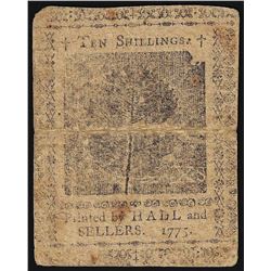 December 8, 1775 Ten Shillings Pennsylvania Colonial Currency Note