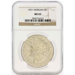 1921 $1 Morgan Silver Dollar Coin NGC MS65