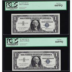 (2) Sequential 1957 $1 Silver Certificate Notes PCGS Gem New 66PPQ