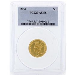 1854 $3 Indian Princess Head Gold Coin PCGS AU55