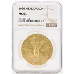 1926 Mexico 50 Pesos Gold Coin NGC MS63